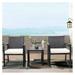 MYXIO 3 Pieces Patio Furniture Set Outdoor Conversation Furniture 2 Chairs with Glass Top Coffee Table Sets Beige Cushions Backyard Pool Garden