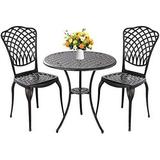 YZboomLife Bistro Set 3 Piece Outdoor Patio Bistro Sets Cast Aluminum Bistro Table Set with Umbrella Hole Rust Resistant Outdoor Bistro Table and Chairs Set for Patio Balcony (Butterfly