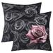 Black Pink Rose Pillow Covers 16x16 Inch Pack of 2 Romantic Floral Throw Pillow Covers 3D Roses Cushion Cases For Women Wedding Valentines Day Decorations Blossom Flower Decorative Pillow Cases