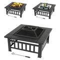 Jaxnfuro 32in Table Outdoor Square Metal Firepit Table with Fire Bowl Mesh Cover and Fire for Patio Yard Garden Camping