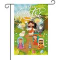 Happy Easter Garden Flag 18x12 Inches Jesus Easter Flag Banner Colorful Egg Rabbit Carrot Green Grassland Vivid Spring Easter Garden Flag for Outside Yard House Front Door