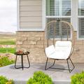 WangSiDun Wicker Egg Chair with Side Table Oversized Outdoor Indoor Lounger Egg Basket Chair Set with Stand Cushion for Patio Porch Bedroom White