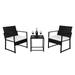 SYTHERS 3 PCS Patio Set Outdoor Wicker Furniture Sets Modern Rattan Chair Conversation Sets with Glass Coffee Table for Yard and Bistro Black