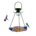 Solar Bird Feeder For Outside Hanging Bird Water Feeder With LED Light Outdoor Metal Garden Light Bird Tray Flower Decorative LED Light