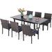 & William 9 Pieces Patio Dining Set for 8 Outdoor Dining Furniture with 1 X-large E-coating Square Metal Table and 8 Rattan Chairs with Cushions Outdoor Table & Chairs for Backy