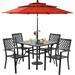 & William Patio Dining Set with 13ft Double-Sided Patio Umbrella 8 Piece Metal Outdoor Table Furniture Set with 6 Outdoor Stackable Chairs 1 Rectangle Dining Table and 1 Large Beige