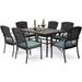 Patio Dining Table Set Garden Dining Set 7 Piece Outdoor Wicker Furniture Set for Backyard Garden Deck Poolside/Iron Slats Table Top Removable Cushions(Green)