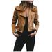 Pgeraug Womens Tops Slim Long Sleeve Short Motorcycle Suede Biker Jacket Solid Colors Turndown Collar Winter Coats for Women Coffee S