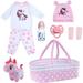 RSG 8 Pcs Reborn Baby Doll Clothes 20 Inch Girl Outfits Accessories for 17-22 Inch Baby Dolls with Bassinet Feeding Bottle and Nipple Cute Newborn Baby Doll Clothing Set Pink Set