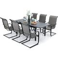 VILLA 7 PCS Outdoor Dining Table and Chairs 6 Spring Chairs with Higher Back and Wood-Like Table Top Dining Table Waterproof Rustproof for Garden Yard