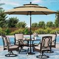 & William Patio Table and Chairs with 13ft Double-Sided Umbrella 8 Piece Outdoor Dining Furniture Set with 6 Padded Swivel Rocker Dining Chairs 1 Rectangular Metal Patio Table and 1