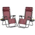 Topeakmart 2pcs Foldable Zero Gravity Recliners Chair with Pillow for Outdoor Burgundy