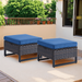 PARKWELL 2PCS Patio Rattan Ottoman Seat Foot Rest Side Table with Cushions for Indoor Outdoor Blue