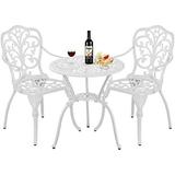 YZboomLife Bistro Set 3 Piece Outdoor Patio Bistro Sets Cast Aluminum Bistro Table Set with Umbrella Hole Rust Resistant Outdoor Bistro Table and Chairs Set for Patio Balcony (Butterfly