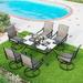 7 Pieces Patio Dining Set Rectangular Expandable Black Metal Table with 9 Padded Textilene Fabric Swivel Chairs Outdoor Furniture Set for Garden Poolside Backyard Porch