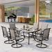 7 Pieces Patio Dining Set Rectangular Expandable Black Metal Table with 9 Padded Textilene Fabric Swivel Chairs Outdoor Furniture Set for Garden Poolside Backyard Porch