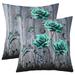 YST Turquoise Rose Cushion Covers Teal Butterfly 16x16 Inch Set of 2 Pillow Covers Rustic Farmhouse Flowers Throw Pillow Covers Valentine S Day Blossom Floral Botanical Pillow Covers Grey