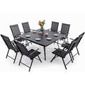 & William 9 Pieces Patio Dining Set for 8 Outdoor Dining Furniture with 1 X-large E-coating Square Metal Table and 8 Rattan Chairs with Cushions Outdoor Table & Chairs for Porch