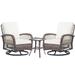 SERWALL 3-Piece Patio Wicker Bistro Furniture Set Outdoor Conversation Set with 2 Cushioned Swivel Rocking Chairs and Side Table Beige