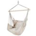 Hammock Chair Swing Hanging Rope Net Chair Porch Patio with 2 Cushions Beige