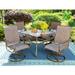 5 Pieces Outdoor Dining Set 4 Sling Dining Swivel Chairs and 48 Round Metal Wood Grain Table with 2 Umbrella Hole Furniture Sets for Lawn Backyard Garden