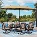 & William Patio Table and Chairs with 13ft Double-Sided Umbrella 8 Piece Outdoor Dining Furniture Set with 6 Padded Swivel Rocker Dining Chairs 1 Rectangular Metal Patio Table and 1