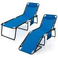 Gymax 2 PCS Folding Chaise Lounge Portable Lay Flat Reclining Chair w/ 4-Level Backrest Side Pocket Navy