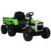 RONSHIN Kids Ride on Tractor with Trailer 12V Battery Powered 3-speed Adjustable Electric Farm Tractor with Remote Control MP3 LED Light Power Display