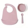 3-piece Cat Series Feeding Utensils Baby Special Food Bowl Spoon Set 1-2 Children Anti-fall Silicone Suction Bowl Baby Eating Bib Silicone Waterproof Super Soft Food Supplement Spoon Silicone Soft