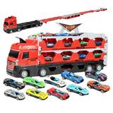 OUSITAID 2023 New Mega Hauler Truck with Ejection Race Track Kidsâ€˜ Deform Catapulting and Shooting Big Truck Folding Storage Transporter Toy Car Transporter Truck Toy Set