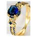 Retro Simple September Birthstone Sapphire Blue Round Zircon Finger Ring Gift For Women Girls 18K Gold Plated Jewelry