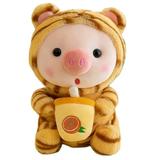 1pc 25cm Cosplay Unciorn Frog Tiger Bunny Boba Tea Plushie Pink Pig Plush Toy Girl Cuddly Baby Appease Doll Birthday Gift about 23-25cm tiger pig