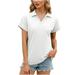 Fanxing Women s V Neck Polo Shirts Slim Fit Solid Short Sleeve T-Shirts Knit Soft Tees Collared Golf Shirt Wicking Lightweight Casual Polos White L Female