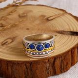 Boho Lapis Lazuli Ring - Three Tone Meditation Ring for Anxiety and Stress Relief - Spinning Band with Silver Plating