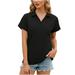 Fanxing Women s V Neck Polo Shirts Slim Fit Solid Short Sleeve T-Shirts Knit Soft Tees Collared Golf Shirt Wicking Lightweight Casual Polos Black XXL Female