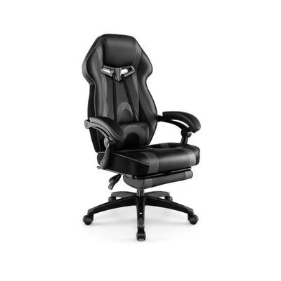 Costway Gaming Chair Racing Style Swivel Chair with Footrest and Adjustable Lumbar Pillow-Gray
