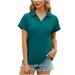 Fanxing Women s V Neck Polo Shirts Slim Fit Solid Short Sleeve T-Shirts Knit Soft Tees Collared Golf Shirt Wicking Lightweight Casual Polos Green XXL Female