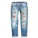 EHQJNJ Female Trouser Jeans for Women High Waisted Plus Womens Jeans Baseball Print Ripped Pants Flared Jeans for Women Low Rise Long Skinny Jeans for Women Tall