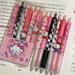 Sanrio Gel Pen 6Pcs Cartoon Hello Kitty Kuromi ST Quick Drying Black 0.5mm Press The Ballpoint Pen Learning Stationery Gifts Toy hello kitty