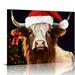 Nawypu Highland Cow Canvas Wall Art: Merry Christmas Cow Decorations for Home - Red Hat Cow Picture Farmhouse Decor Cute Farm Animal Print Framed Poster for Bedroom Living Room