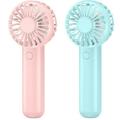 2-Pack Handheld Fan 3 Speeds Powerful Mini Fan Battery Operated Portable Fan USB Small Fan with Base Lanyard Personal Fan for Travel Beach Trip Makeup Eyelash Indoor Outdoor Pink+Blue