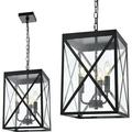 WAGEE Outdoor Pendant Light for Porch 3-Light Exterior Hanging Light Ceiling Lantern with Seeded Glass Shade Outdoor Chandelier Black for Patio Garage Doorway Corridor