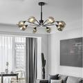 KPIBEST Mid Century Modern 8-Lights Globe Sputnik Chandelier Vintage Black Flush Mount Ceiling Pendant Light Farmhouse Smoke Gray Glass Ball Chandelier