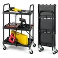 3-Tier Folding Tool Cart on Wheels Rolling Tool Storage Organizer Cart W/Universal Wheels & Handrails 300Lbs Load Portable Utility Cart Collapsible Service Cart for Garage Home