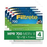 Filtrete 12x12x1 Air Filter .. MPR 700 MERV 8 .. Clean Living Dust Pollen .. and Pet Dander Reduction .. 3-Month Pleated 1-Inch Air .. Filters 4 Filters