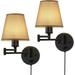 Wall Lamps Set of 2 - Brown Wall Lamps with Brown Linen Shade Bedroom Wall Sconces with Cord or Hardwired Wall Sconce Lighting for Bedroom Living Room Bedroom Sconces with Cord or Hardwired.