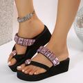 Women's Sandals Bling Bling Shoes Wedge Sandals Platform Sandals Outdoor Daily Beach Solid Color Summer Wedge Heel Open Toe Casual Minimalism Faux Leather Glitter Loafer Silver Pink Green