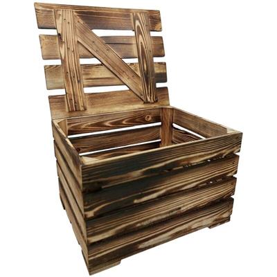 Deko-Holzkiste natur geflammt Obstkiste Weinkiste Beistelltisch Schuhregal Deko - 50 x 41 x 34 cm, Image