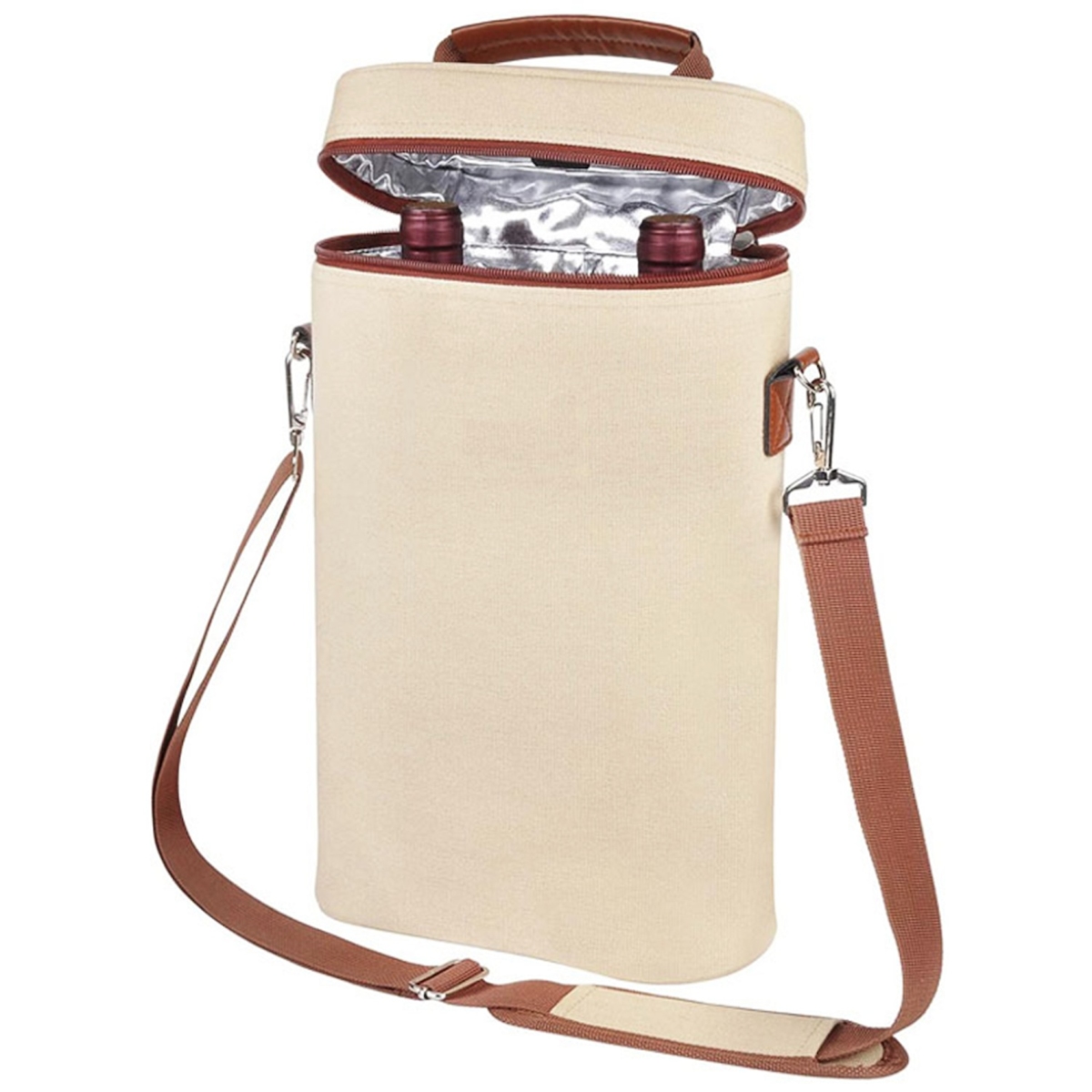 Intirilife Getränkekühler Kühltasche Weinkühler in Beige - Braun - 21 x 9.7 x 35.6 cm - Isolierter Flaschen Kühlerfür Wein Champagner Wasser Saft Image