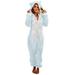 Lovskoo Womens Fluffy Hooded Jumpsuit Fuzzy Pajamas Long Sleeve Cute Ear One Piece Onesie Winter Warm Rompers Sleepwear Light Blue